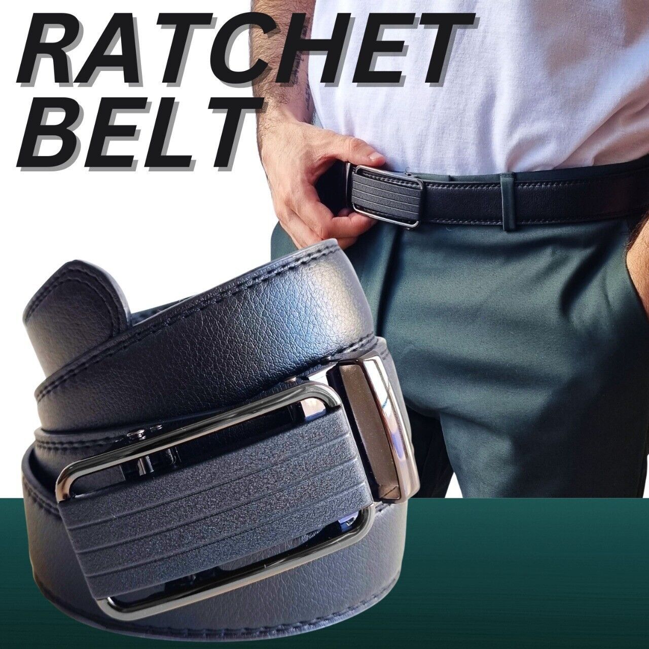 Premium Men's Ratchet Belt with Automatic Slide Buckle – Adjustable PU Leather