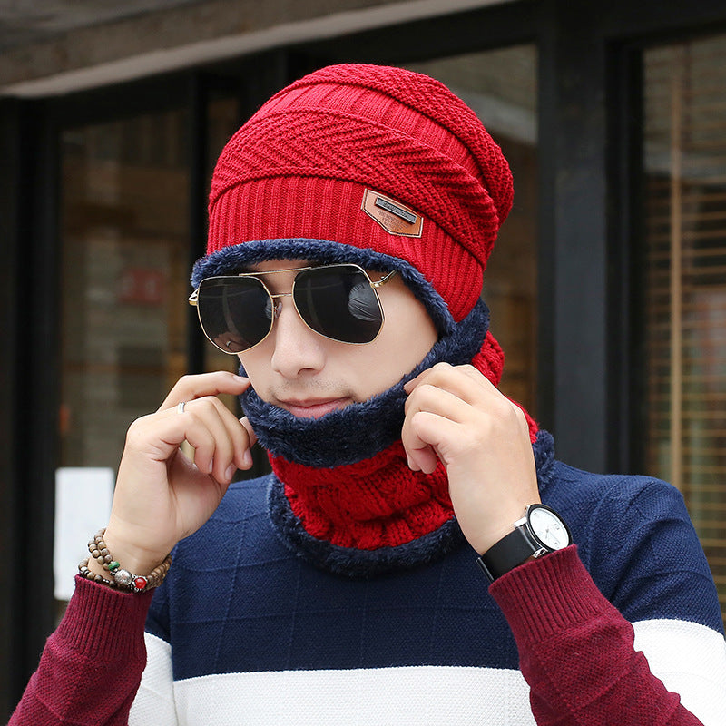 Men's Winter Knitted Wool Hat with Neck Warmer Set