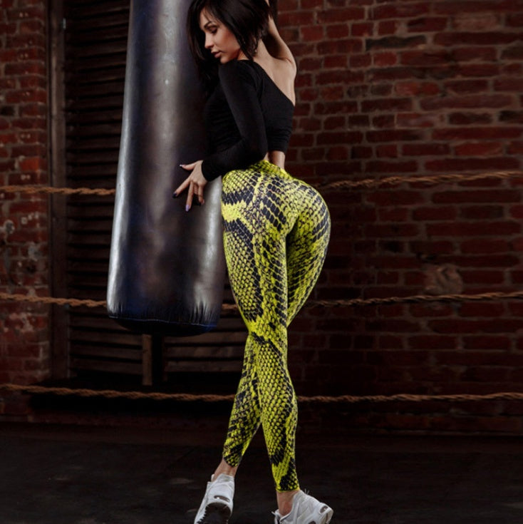 Snake Print High-Waisted Fitness Leggings for Women