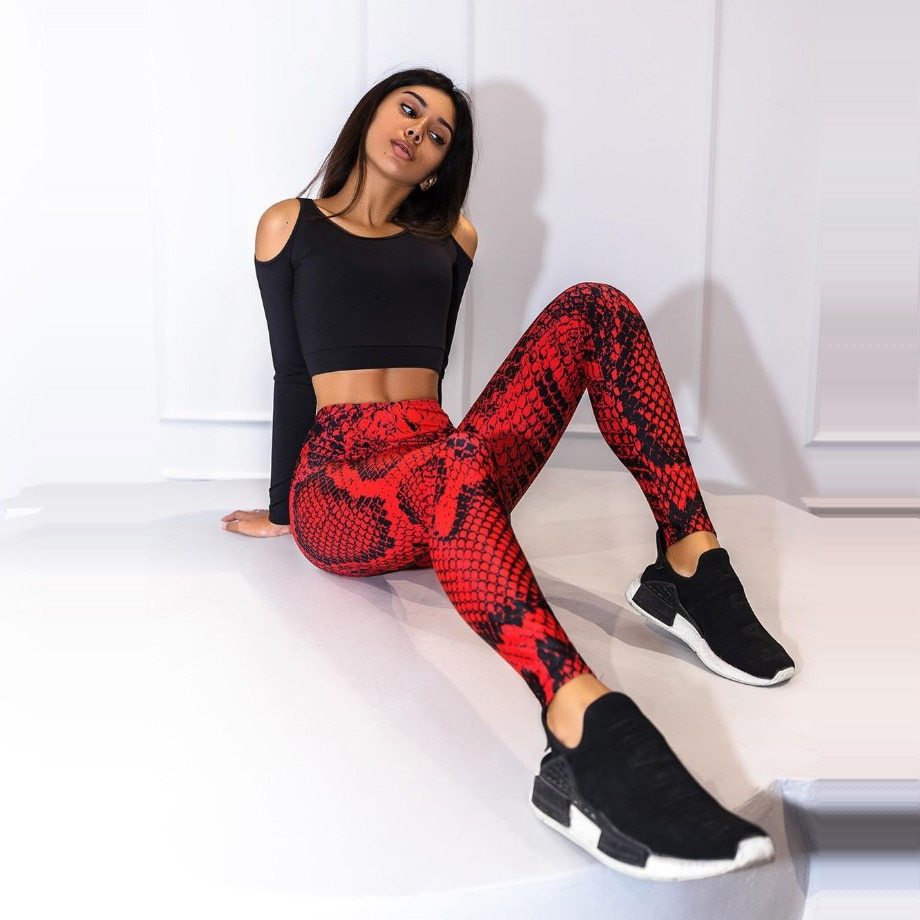 Snake Print High-Waisted Fitness Leggings for Women