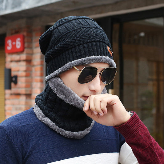 Men's Winter Knitted Wool Hat with Neck Warmer Set