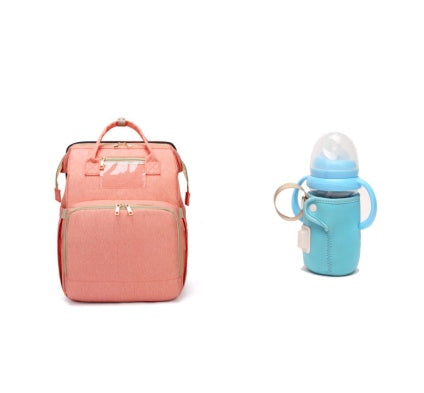 Multi-Function USB Charging Mommy Backpack with Folding Baby Bed