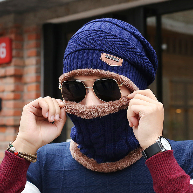 Men's Winter Knitted Wool Hat with Neck Warmer Set