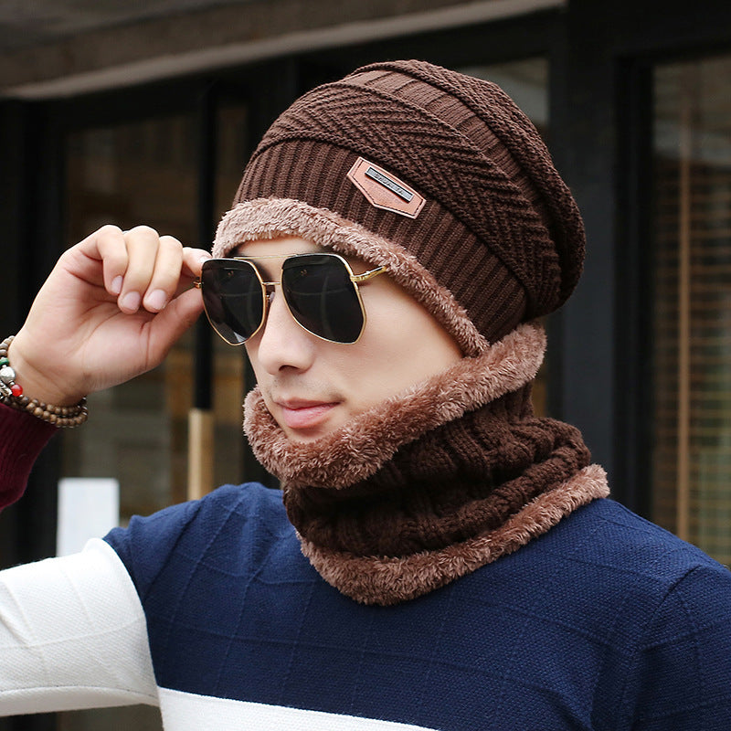 Men's Winter Knitted Wool Hat with Neck Warmer Set