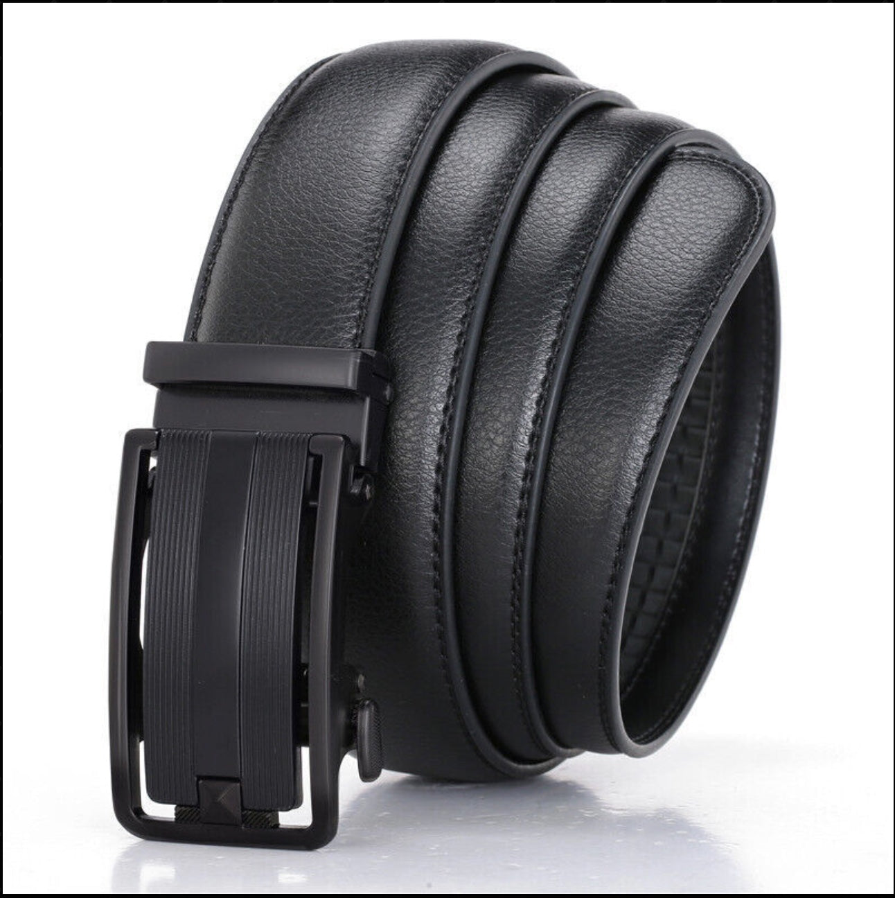 Men's Premium Ratchet Belt with Slide Buckle – Adjustable PU Leather Belt for Formal and Casual Wear