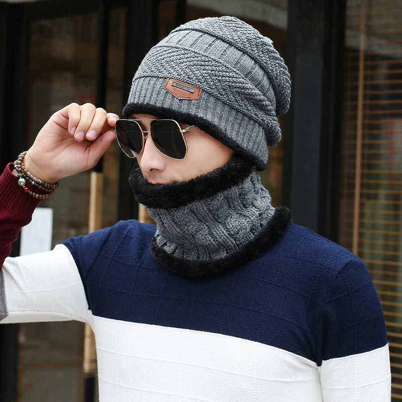 Men's Winter Knitted Wool Hat with Neck Warmer Set