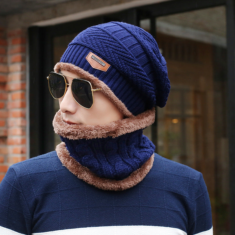 Men's Winter Knitted Wool Hat with Neck Warmer Set