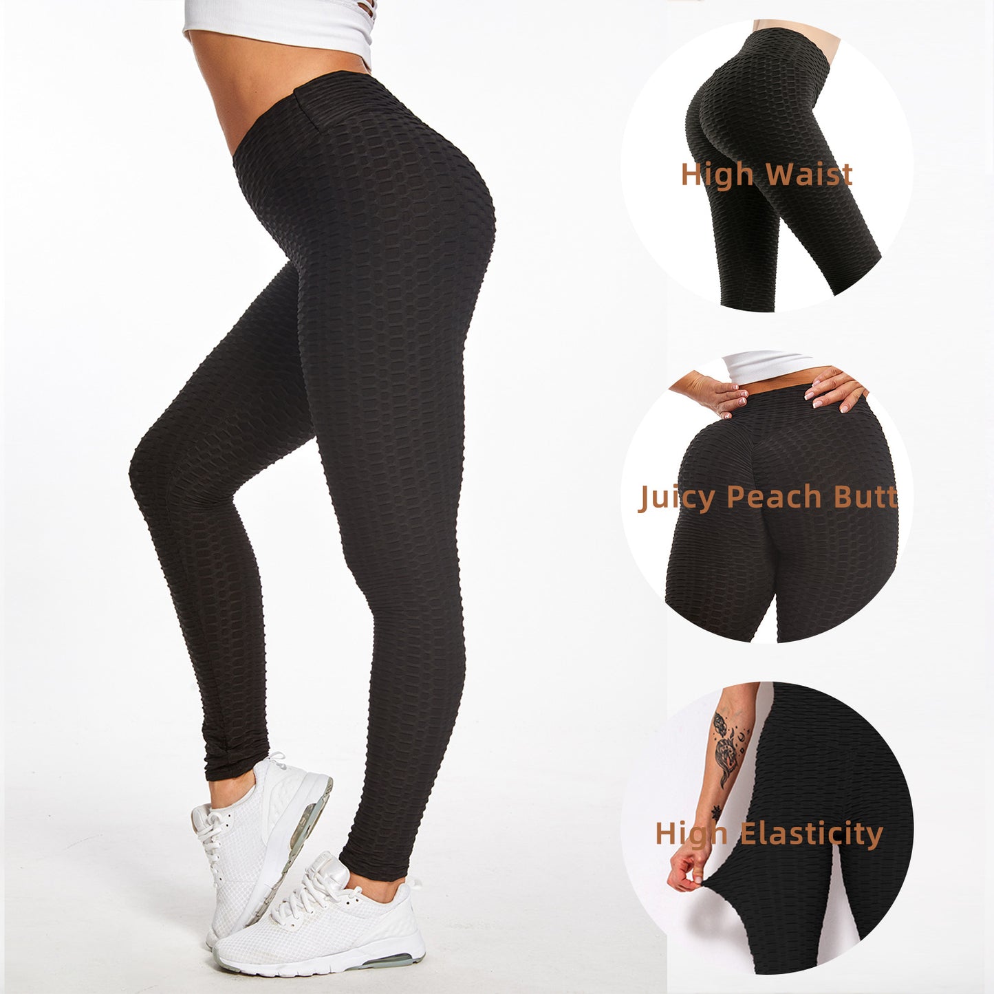 Women TIK Tok Leggings Bubble Textured Leggings Butt Lifting Yoga Pants Black Amazon Banned - Exoteez Designs