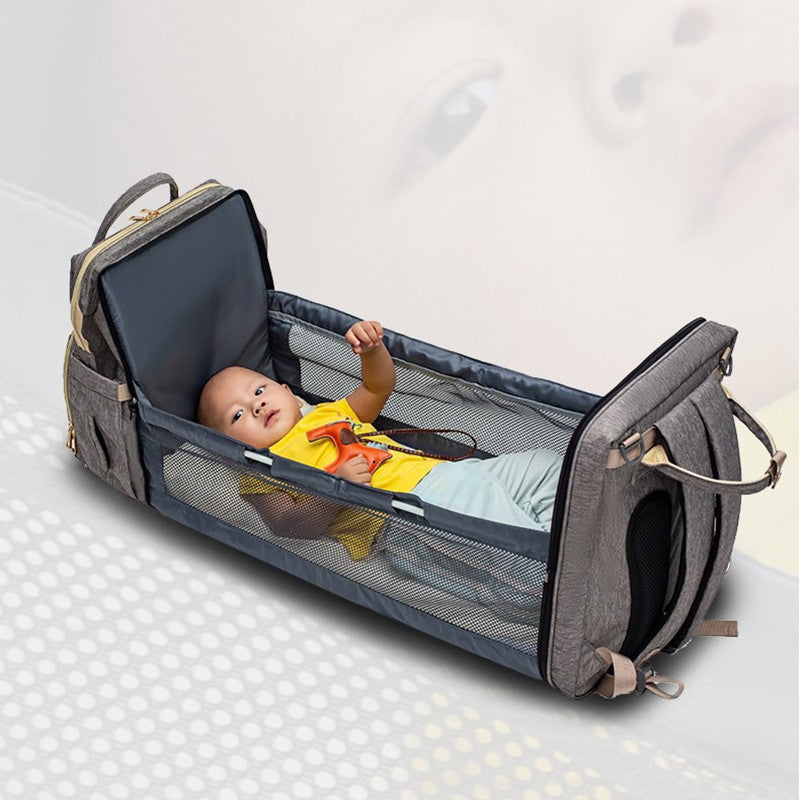 Multi-Function USB Charging Mommy Backpack with Folding Baby Bed