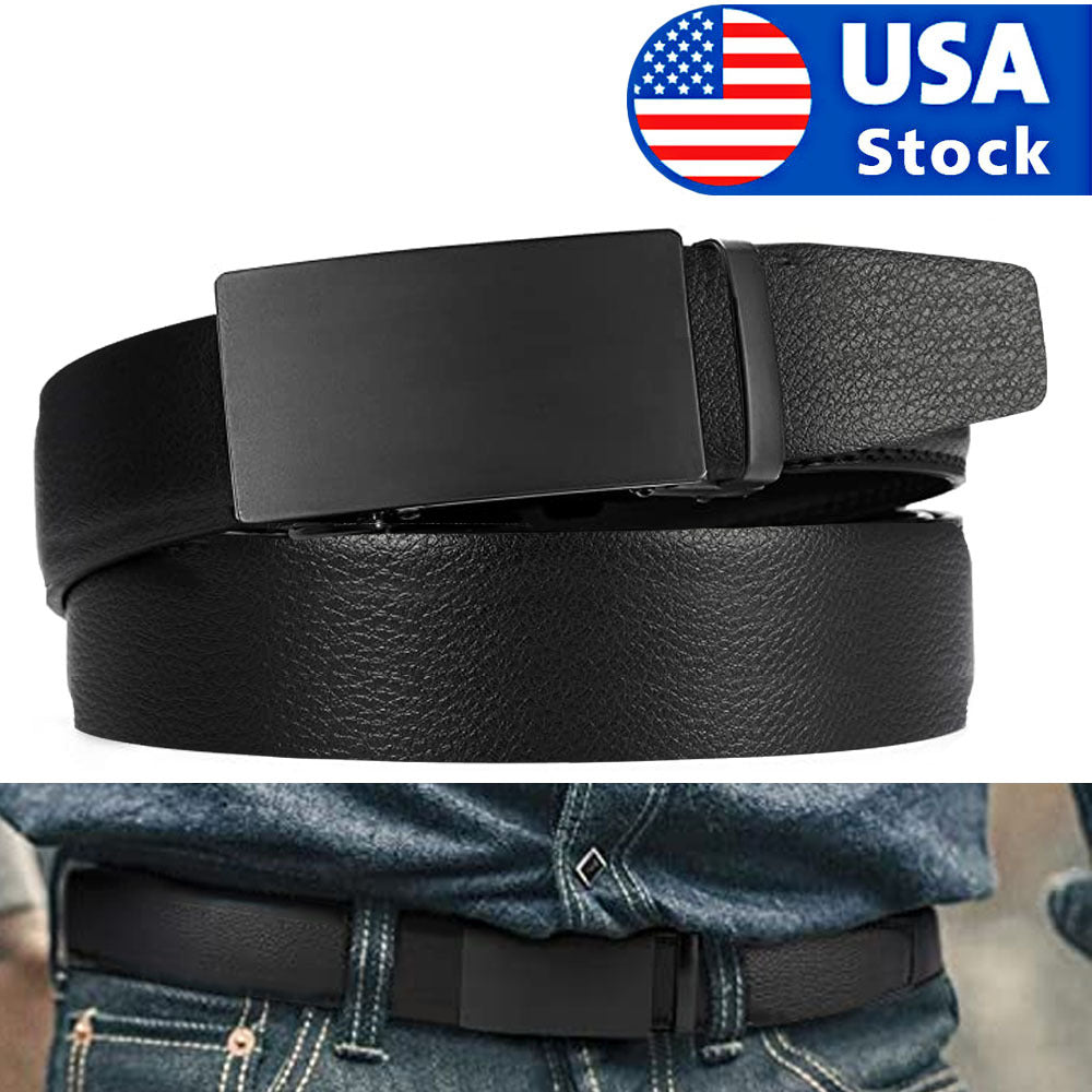 Men's Microfiber Leather Ratchet Belt - Adjustable Automatic Buckle All Black