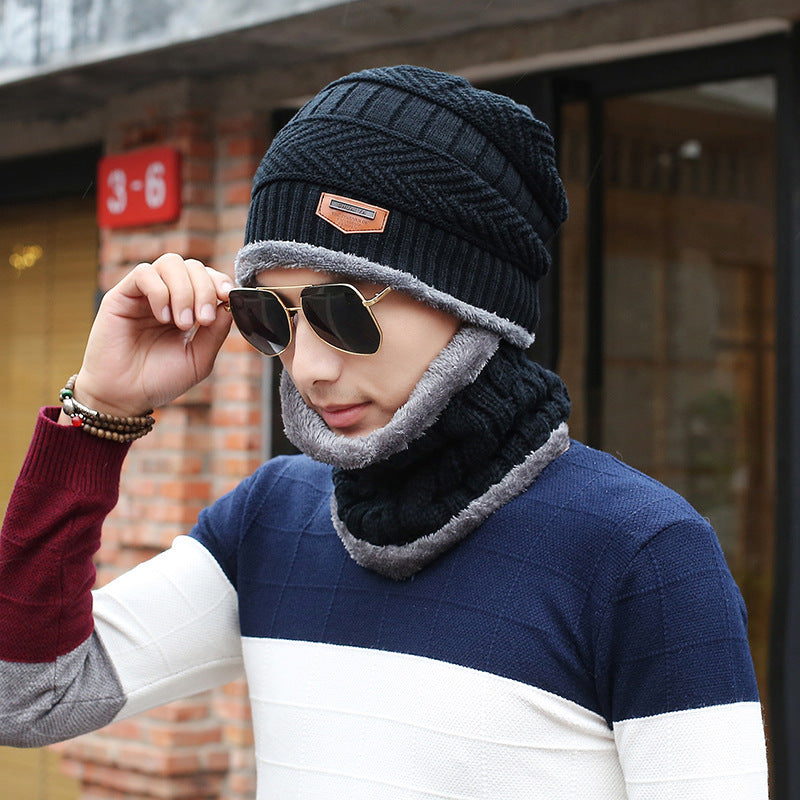 Men's Winter Knitted Wool Hat with Neck Warmer Set