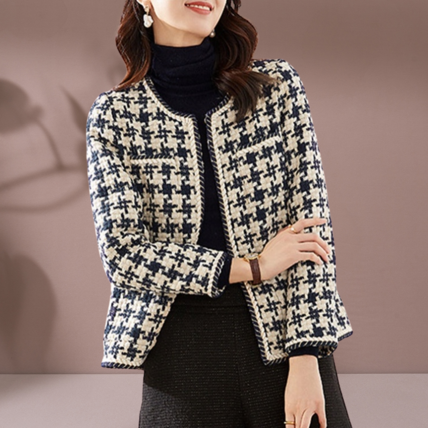 Women's Navy Houndstooth Fragrance Jacket