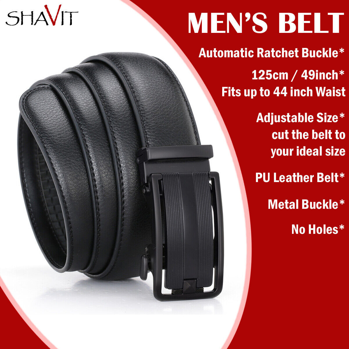 Men's Premium Ratchet Belt with Slide Buckle – Adjustable PU Leather Belt for Formal and Casual Wear