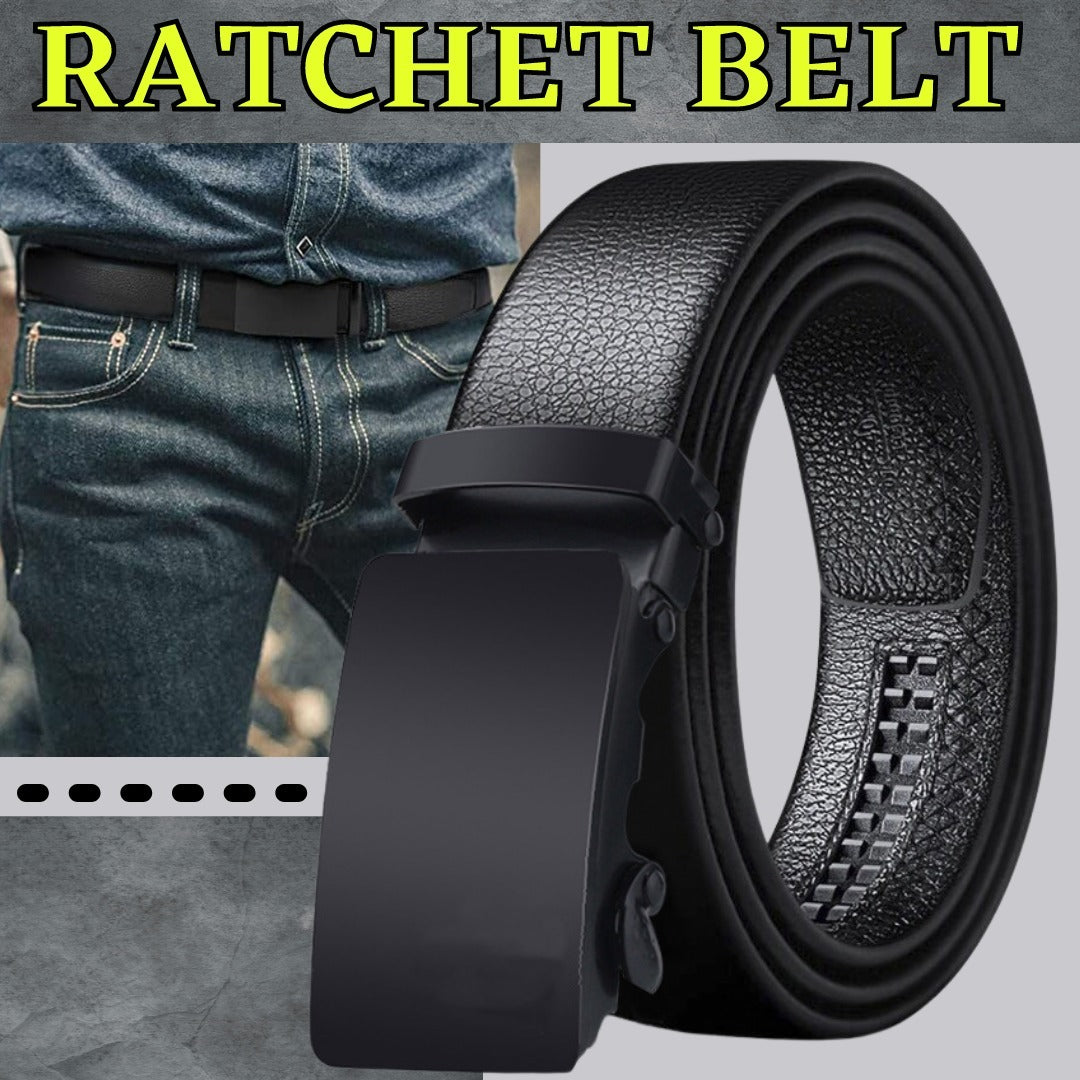 Men's Microfiber Leather Ratchet Belt - Adjustable Automatic Buckle All Black