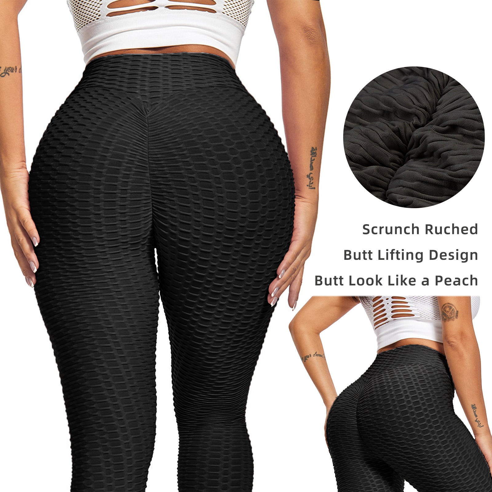 Women TIK Tok Leggings Bubble Textured Leggings Butt Lifting Yoga Pants Black Amazon Banned - Exoteez Designs