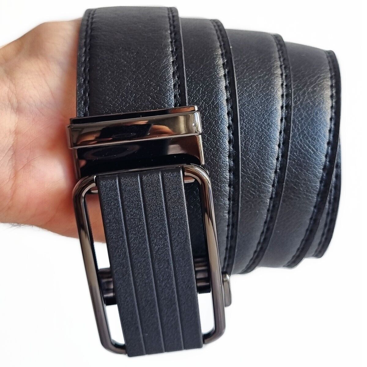 Premium Men's Ratchet Belt with Automatic Slide Buckle – Adjustable PU Leather